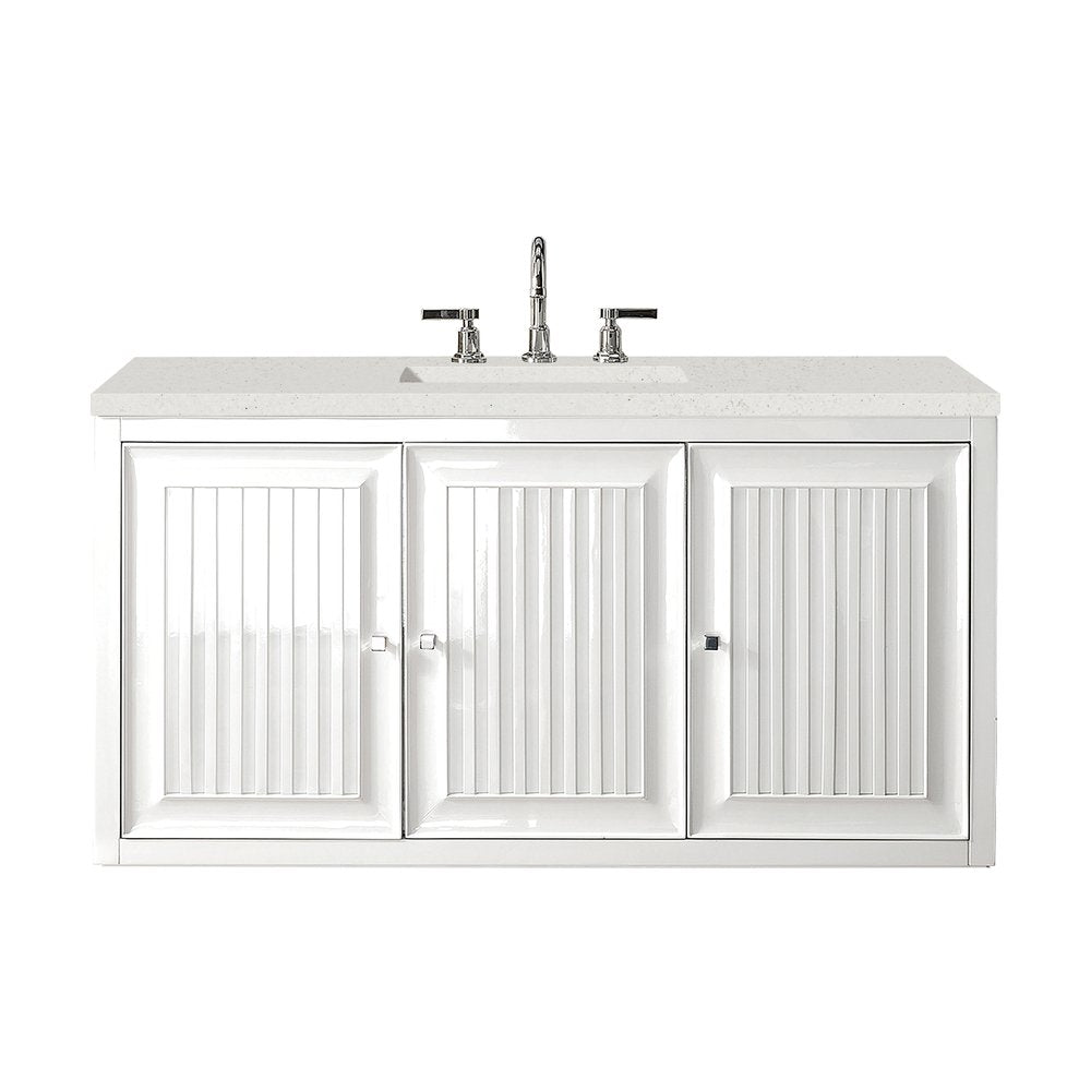 James Martin - Athens 48" Single Vanity, Glossy White w/ 3 CM Lime Delight Silestone Top - E645-V48-GW-3LDL view 2