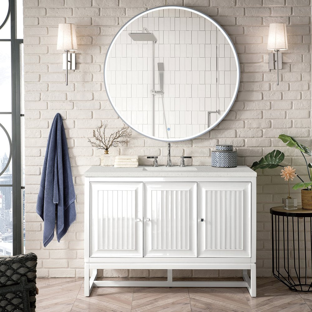 James Martin - Athens 48" Single Vanity, Glossy White w/ 3 CM Lime Delight Silestone Top - E645-V48-GW-3LDL view 3