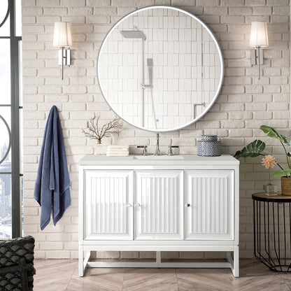 James Martin - Athens 48" Single Vanity, Glossy White w/ 3 CM Lime Delight Silestone Top - E645-V48-GW-3LDL view 3