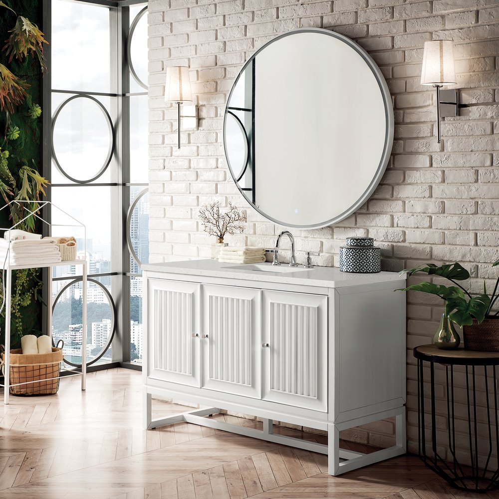 James Martin - Athens 48" Single Vanity, Glossy White w/ 3 CM Lime Delight Silestone Top - E645-V48-GW-3LDL view 4