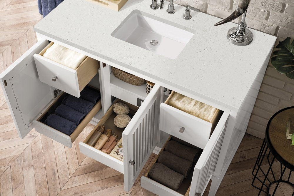 James Martin - Athens 48" Single Vanity, Glossy White w/ 3 CM Lime Delight Silestone Top - E645-V48-GW-3LDL view 5