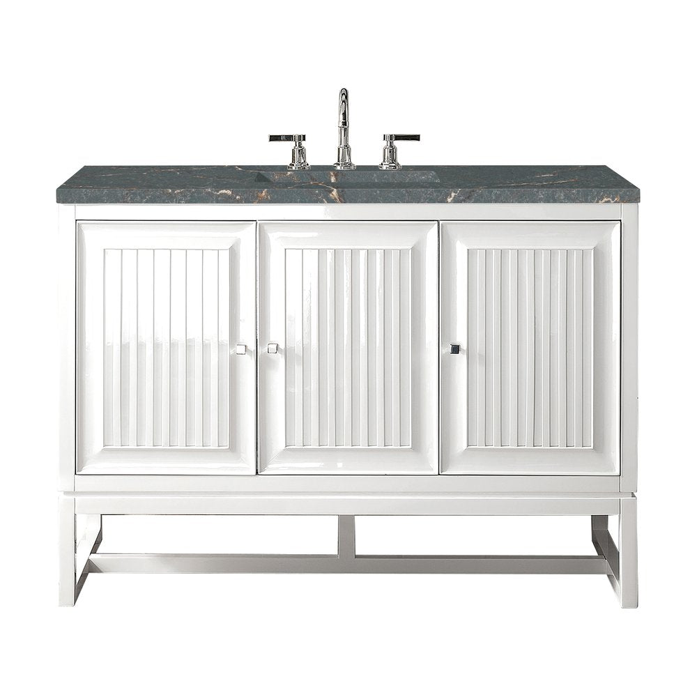 James Martin - Athens 48" Single Vanity, Glossy White w/ 3 CM Parisien Bleu Silestone Top - E645-V48-GW-3PBL view 1
