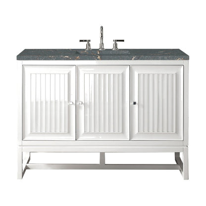 James Martin - Athens 48" Single Vanity, Glossy White w/ 3 CM Parisien Bleu Silestone Top - E645-V48-GW-3PBL view 1