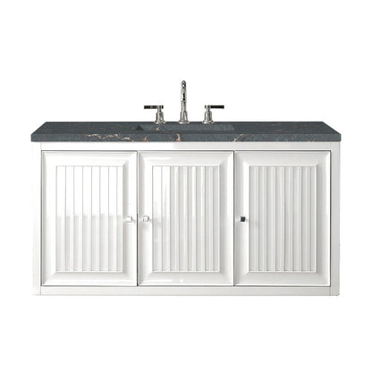 James Martin - Athens 48" Single Vanity, Glossy White w/ 3 CM Parisien Bleu Silestone Top - E645-V48-GW-3PBL view 2