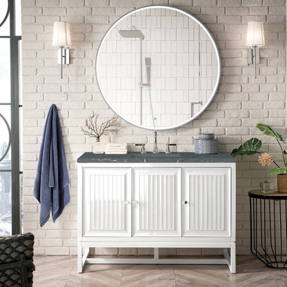 James Martin - Athens 48" Single Vanity, Glossy White w/ 3 CM Parisien Bleu Silestone Top - E645-V48-GW-3PBL view 3