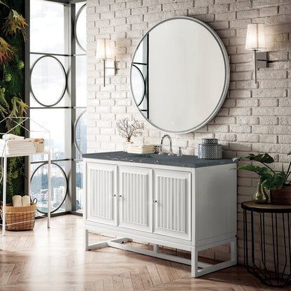 James Martin - Athens 48" Single Vanity, Glossy White w/ 3 CM Parisien Bleu Silestone Top - E645-V48-GW-3PBL view 4