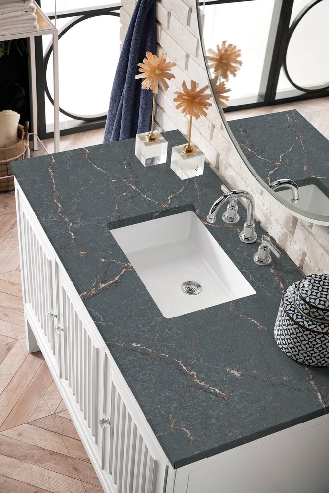 James Martin - Athens 48" Single Vanity, Glossy White w/ 3 CM Parisien Bleu Silestone Top - E645-V48-GW-3PBL view 6