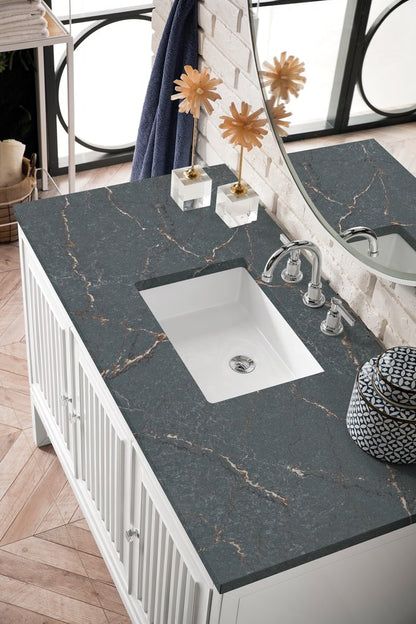 James Martin - Athens 48" Single Vanity, Glossy White w/ 3 CM Parisien Bleu Silestone Top - E645-V48-GW-3PBL view 6