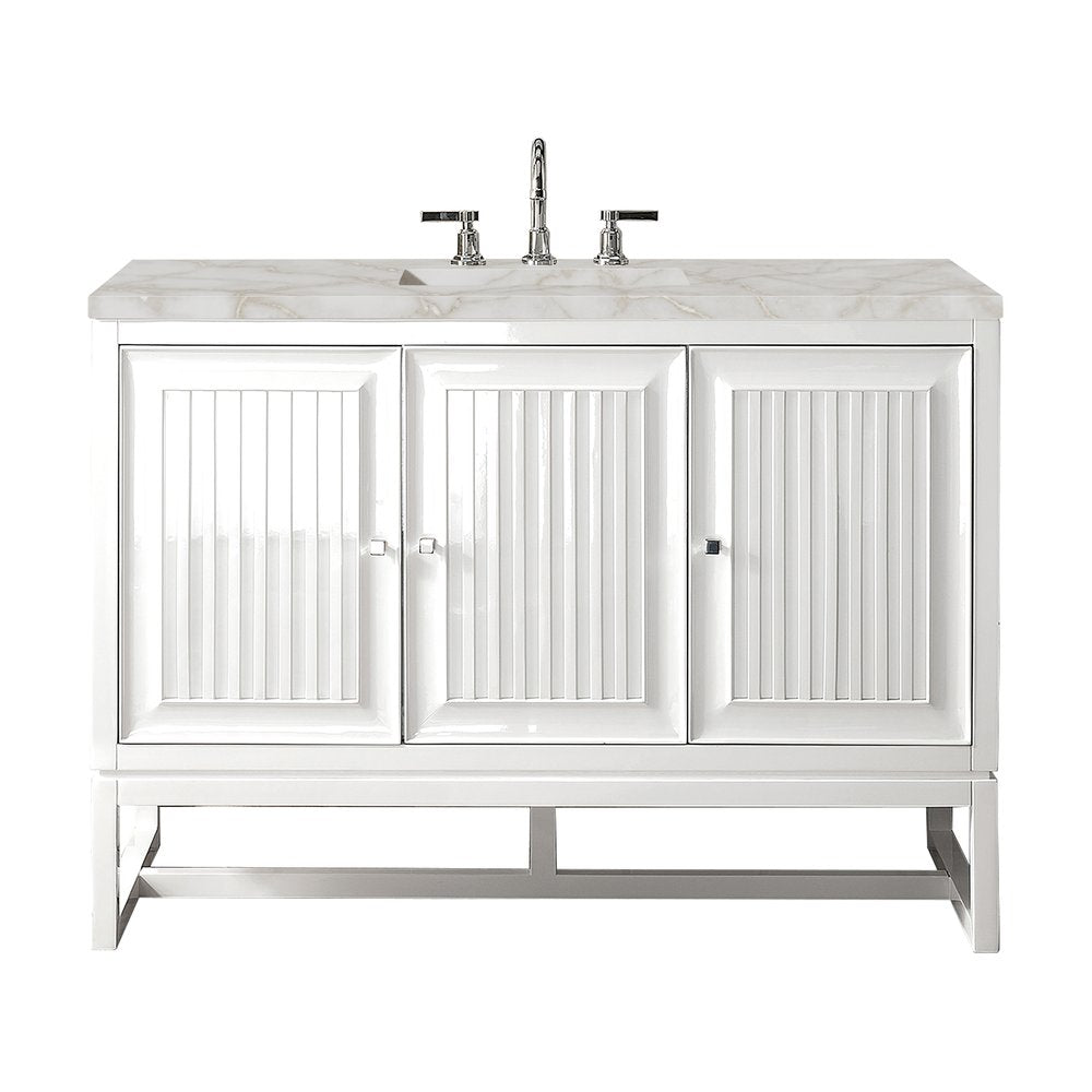 James Martin - Athens 48" Single Vanity, Glossy White w/ 3 CM Victorian Silver Silestone Top - E645-V48-GW-3VSL view 1