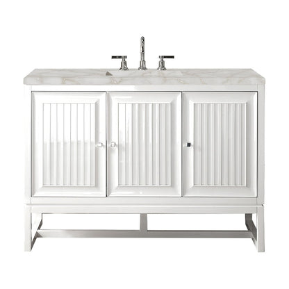 James Martin - Athens 48" Single Vanity, Glossy White w/ 3 CM Victorian Silver Silestone Top - E645-V48-GW-3VSL view 1