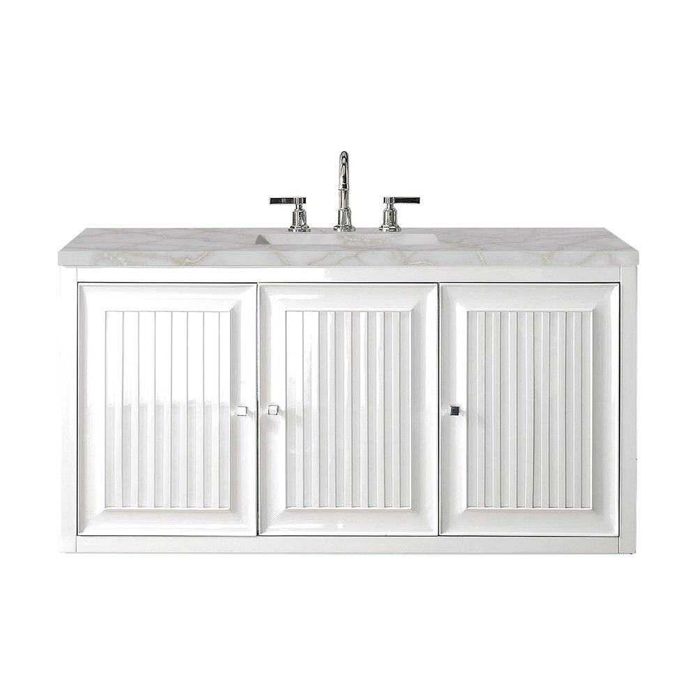 James Martin - Athens 48" Single Vanity, Glossy White w/ 3 CM Victorian Silver Silestone Top - E645-V48-GW-3VSL view 2