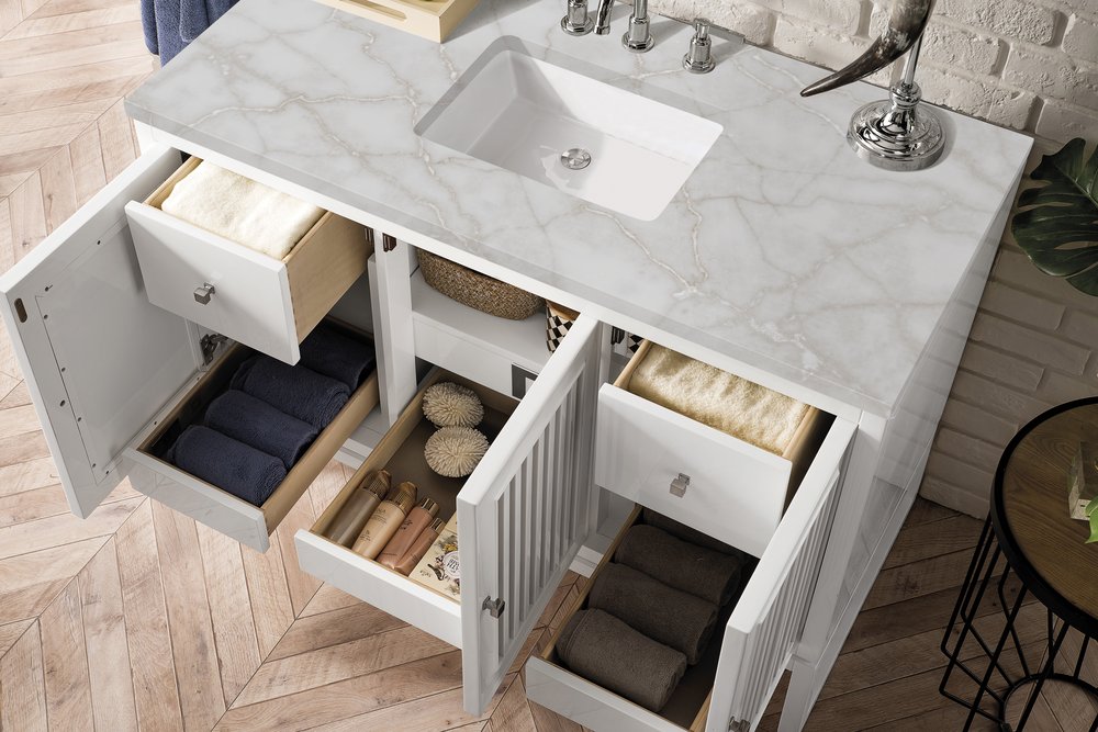 James Martin - Athens 48" Single Vanity, Glossy White w/ 3 CM Victorian Silver Silestone Top - E645-V48-GW-3VSL view 5