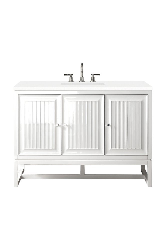 James Martin - Athens 48" Single Vanity, Glossy White w/ 3 CM White Zeus Silestone Top - E645-V48-GW-3WZ view 1