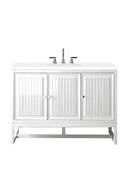 James Martin - Athens 48" Single Vanity, Glossy White w/ 3 CM White Zeus Silestone Top - E645-V48-GW-3WZ view 1