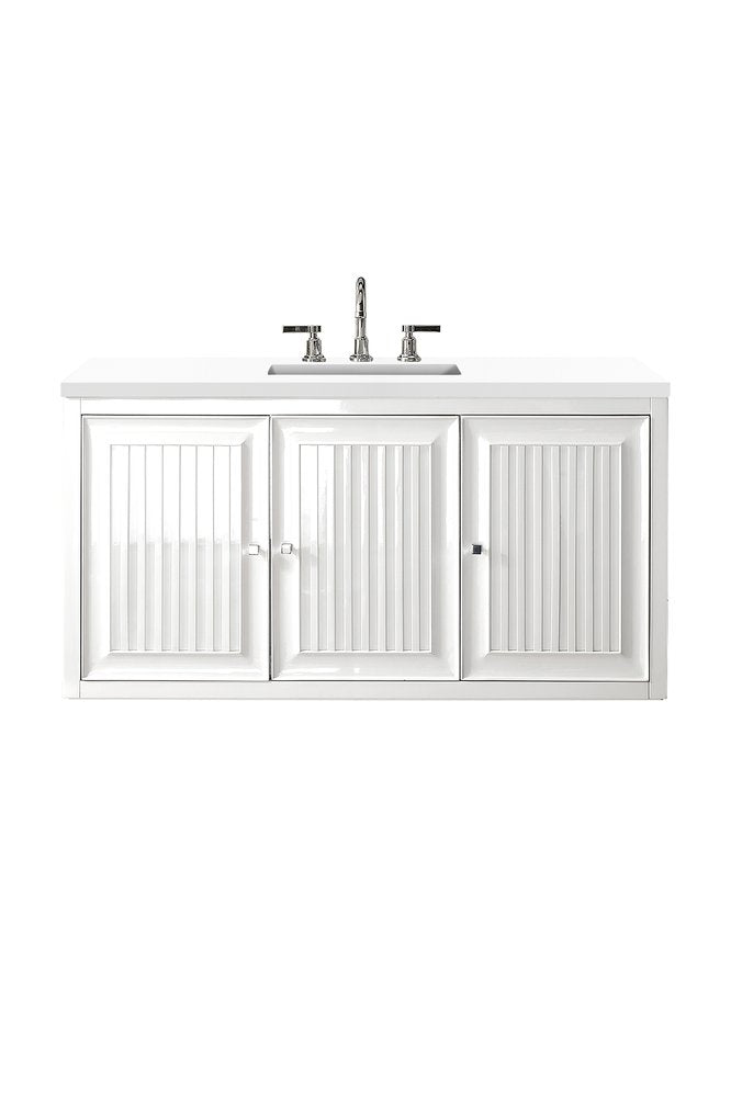 James Martin - Athens 48" Single Vanity, Glossy White w/ 3 CM White Zeus Silestone Top - E645-V48-GW-3WZ view 2