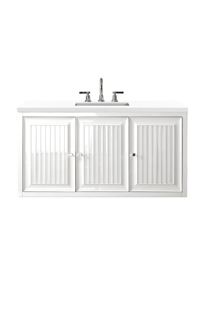 James Martin - Athens 48" Single Vanity, Glossy White w/ 3 CM White Zeus Silestone Top - E645-V48-GW-3WZ view 2