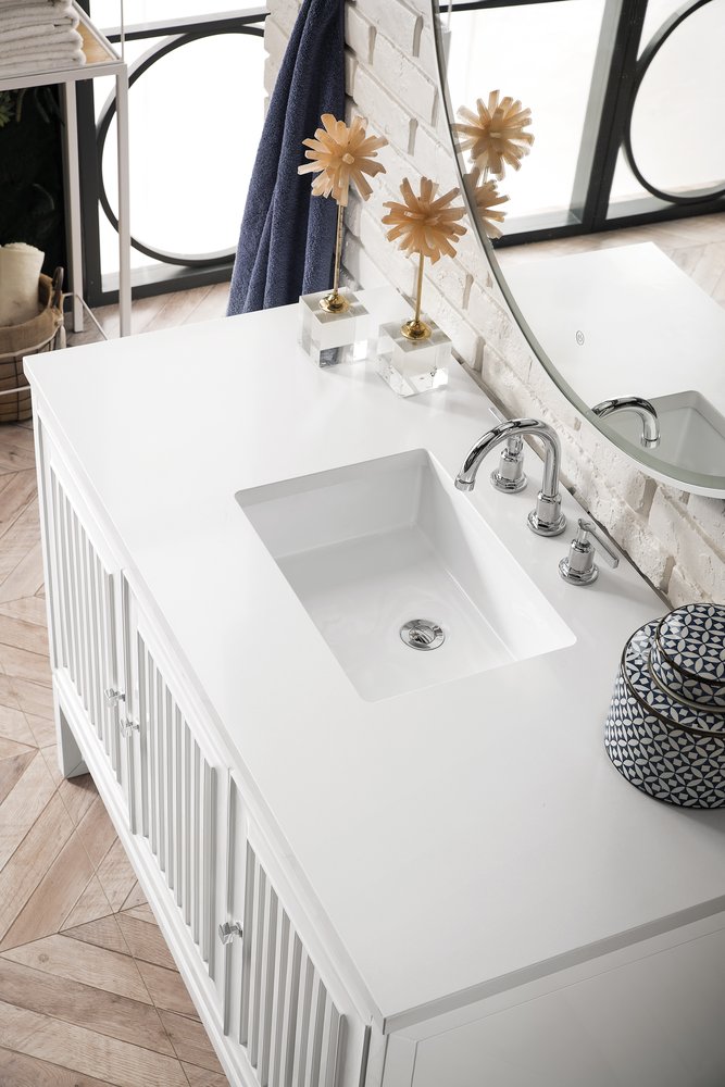 James Martin - Athens 48" Single Vanity, Glossy White w/ 3 CM White Zeus Silestone Top - E645-V48-GW-3WZ view 4