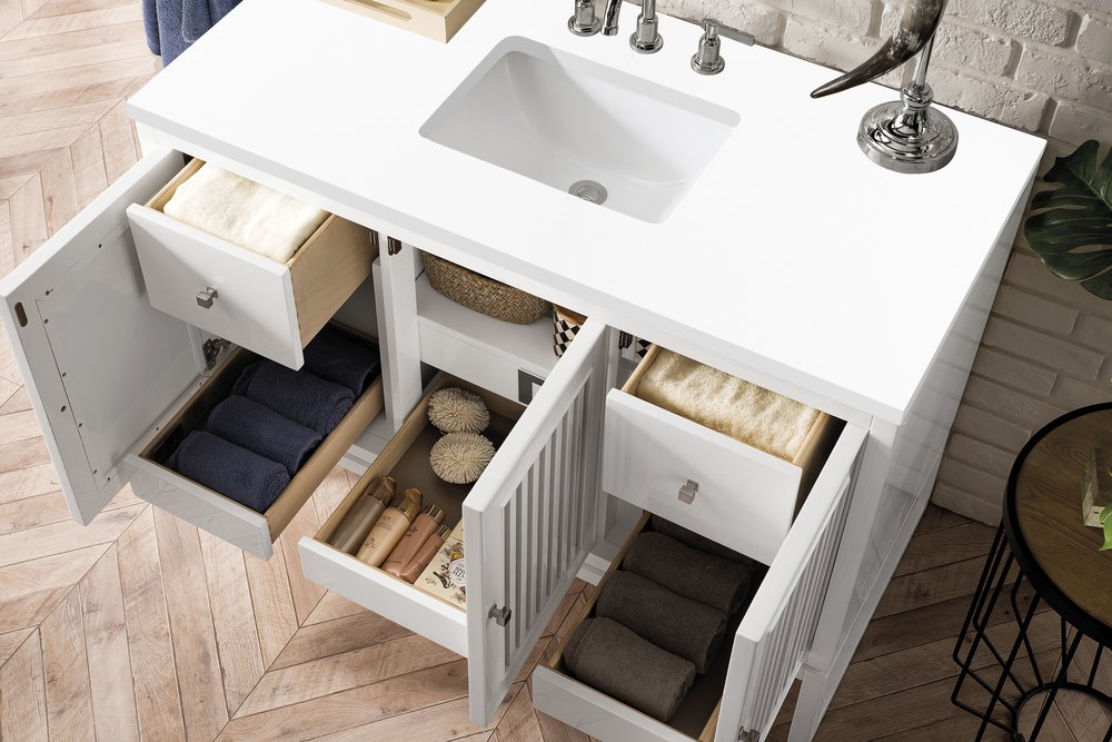 James Martin - Athens 48" Single Vanity, Glossy White w/ 3 CM White Zeus Silestone Top - E645-V48-GW-3WZ view 5