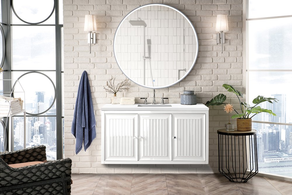 James Martin - Athens 48" Single Vanity, Glossy White w/ 3 CM White Zeus Silestone Top - E645-V48-GW-3WZ view 6