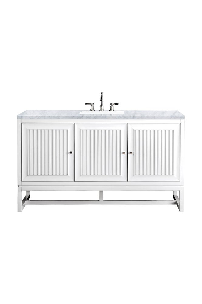 James Martin - Athens 60" Single Vanity, Glossy White w/ 3 CM Carrara White Top - E645-V60S-GW-3CAR view 1