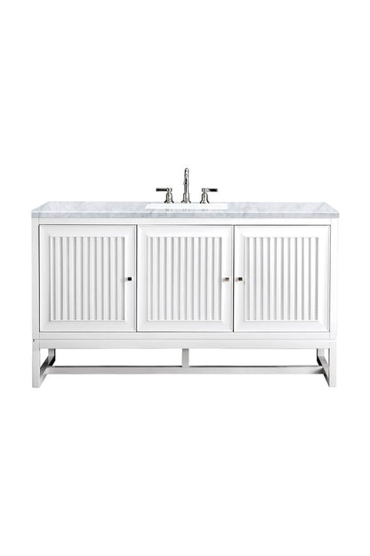 James Martin - Athens 60" Single Vanity, Glossy White w/ 3 CM Carrara White Top - E645-V60S-GW-3CAR view 1