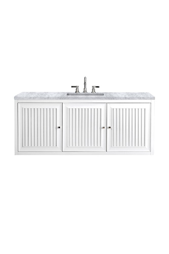 James Martin - Athens 60" Single Vanity, Glossy White w/ 3 CM Carrara White Top - E645-V60S-GW-3CAR view 2