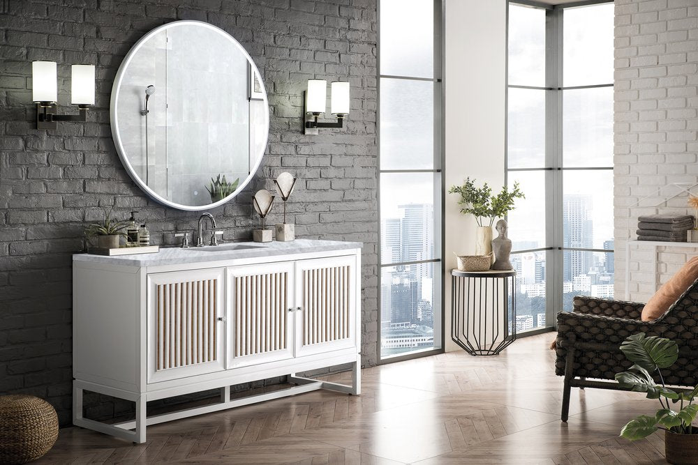 James Martin - Athens 60" Single Vanity, Glossy White w/ 3 CM Carrara White Top - E645-V60S-GW-3CAR view 5
