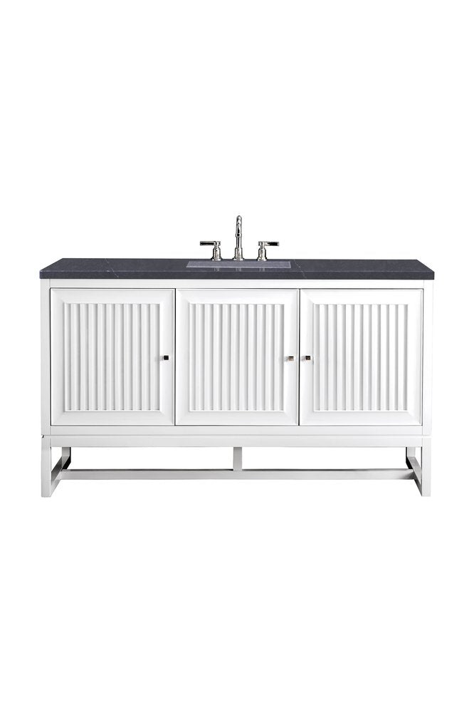 James Martin - Athens 60" Single Vanity, Glossy White w/ 3 CM Charcoal Soapstone Silestone Top - E645-V60S-GW-3CSP view 1