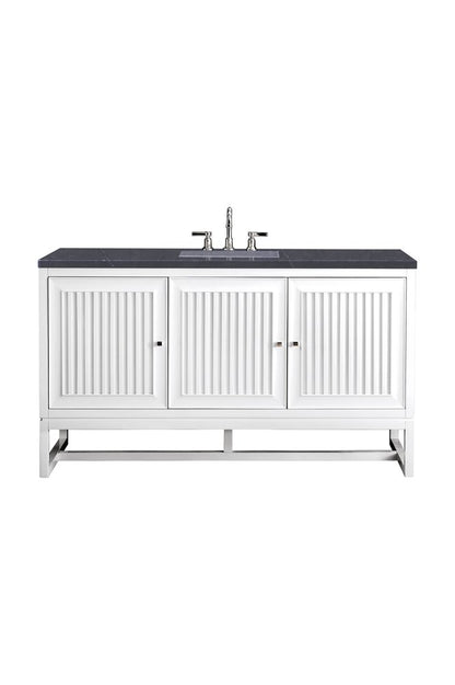 James Martin - Athens 60" Single Vanity, Glossy White w/ 3 CM Charcoal Soapstone Silestone Top - E645-V60S-GW-3CSP view 1