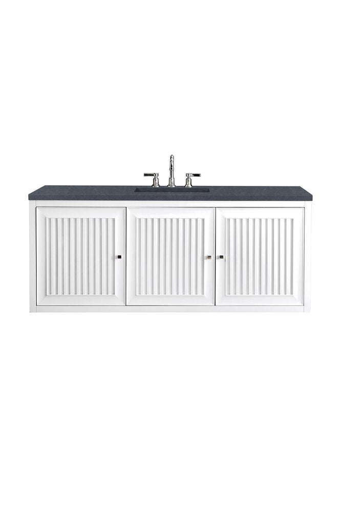 James Martin - Athens 60" Single Vanity, Glossy White w/ 3 CM Charcoal Soapstone Silestone Top - E645-V60S-GW-3CSP view 2