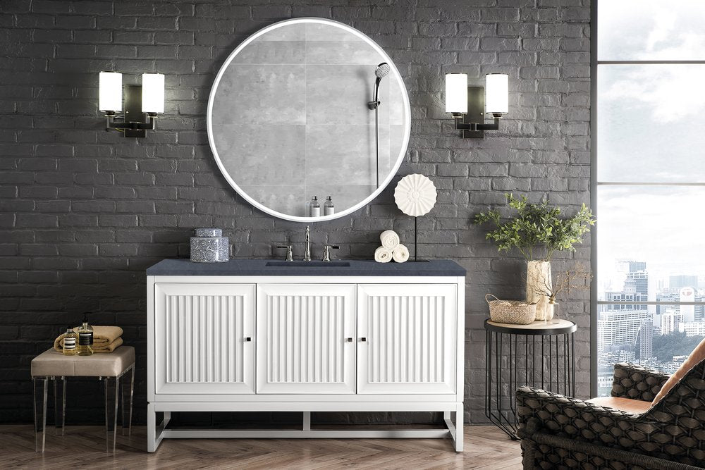 James Martin - Athens 60" Single Vanity, Glossy White w/ 3 CM Charcoal Soapstone Silestone Top - E645-V60S-GW-3CSP view 3