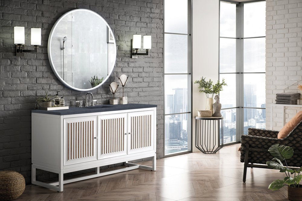 James Martin - Athens 60" Single Vanity, Glossy White w/ 3 CM Charcoal Soapstone Silestone Top - E645-V60S-GW-3CSP view 5