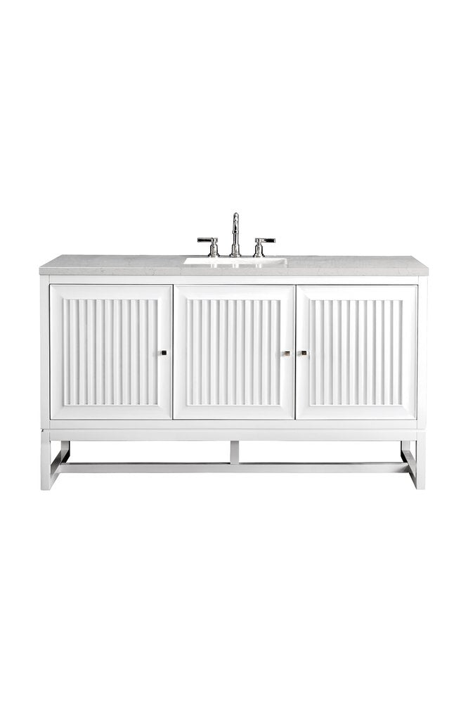 James Martin - Athens 60" Single Vanity, Glossy White w/ 3 CM Eternal Jasmine Pearl Silestone Top - E645-V60S-GW-3EJP view 1