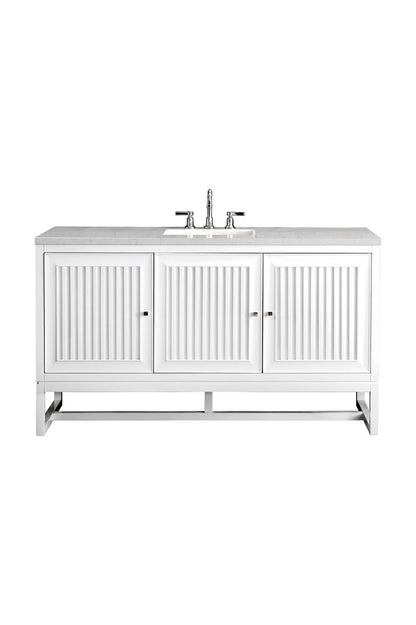 James Martin - Athens 60" Single Vanity, Glossy White w/ 3 CM Eternal Jasmine Pearl Silestone Top - E645-V60S-GW-3EJP view 1