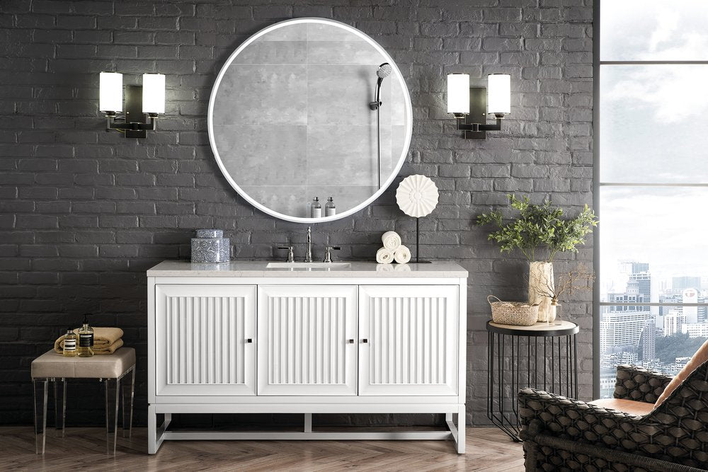 James Martin - Athens 60" Single Vanity, Glossy White w/ 3 CM Eternal Jasmine Pearl Silestone Top - E645-V60S-GW-3EJP view 3