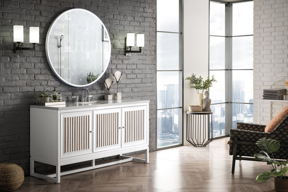 James Martin - Athens 60" Single Vanity, Glossy White w/ 3 CM Eternal Jasmine Pearl Silestone Top - E645-V60S-GW-3EJP view 4