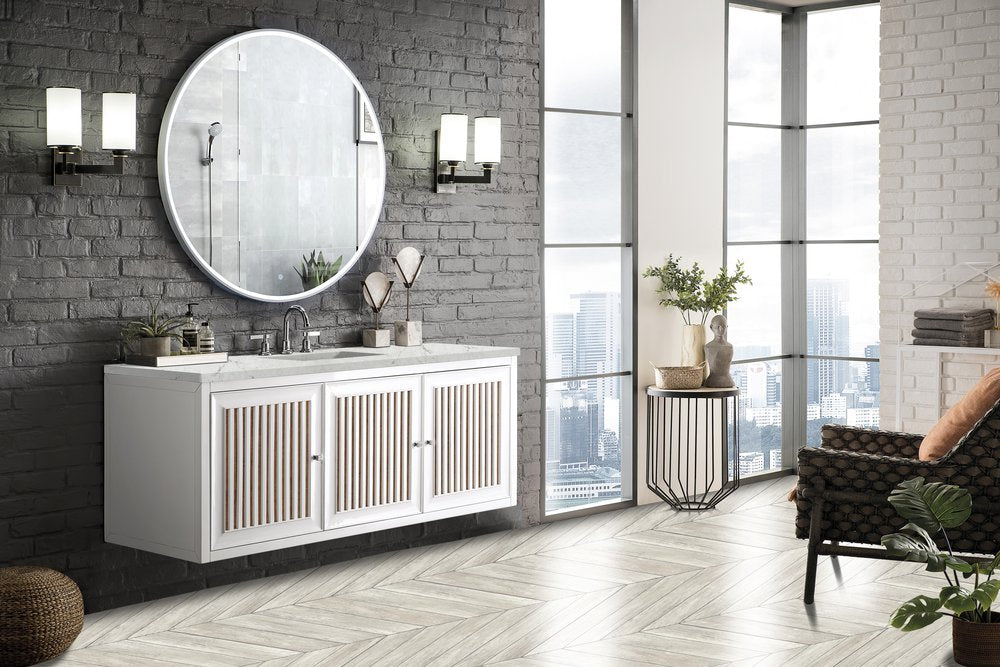 James Martin - Athens 60" Single Vanity, Glossy White w/ 3 CM Eternal Jasmine Pearl Silestone Top - E645-V60S-GW-3EJP view 5