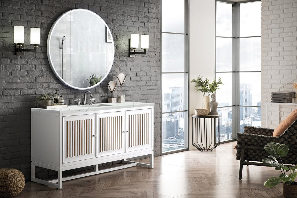 James Martin - Athens 60" Single Vanity, Glossy White w/ 3 CM Ethereal Noctis Top - E645-V60S-GW-3ENC view 3