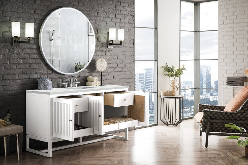James Martin - Athens 60" Single Vanity, Glossy White w/ 3 CM Ethereal Noctis Top - E645-V60S-GW-3ENC view 4