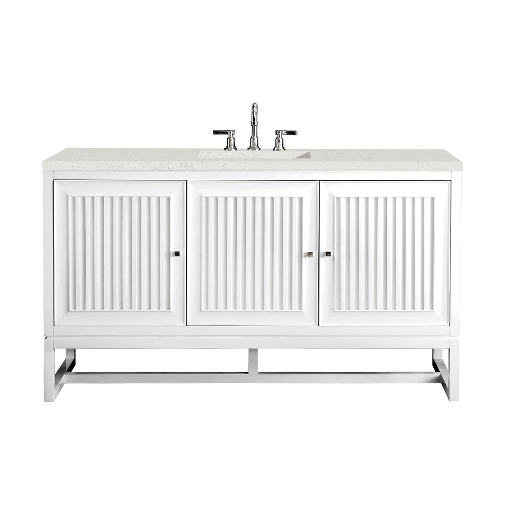 James Martin - Athens 60" Single Vanity, Glossy White w/ 3 CM Lime Delight Silestone Top - E645-V60S-GW-3LDL view 1