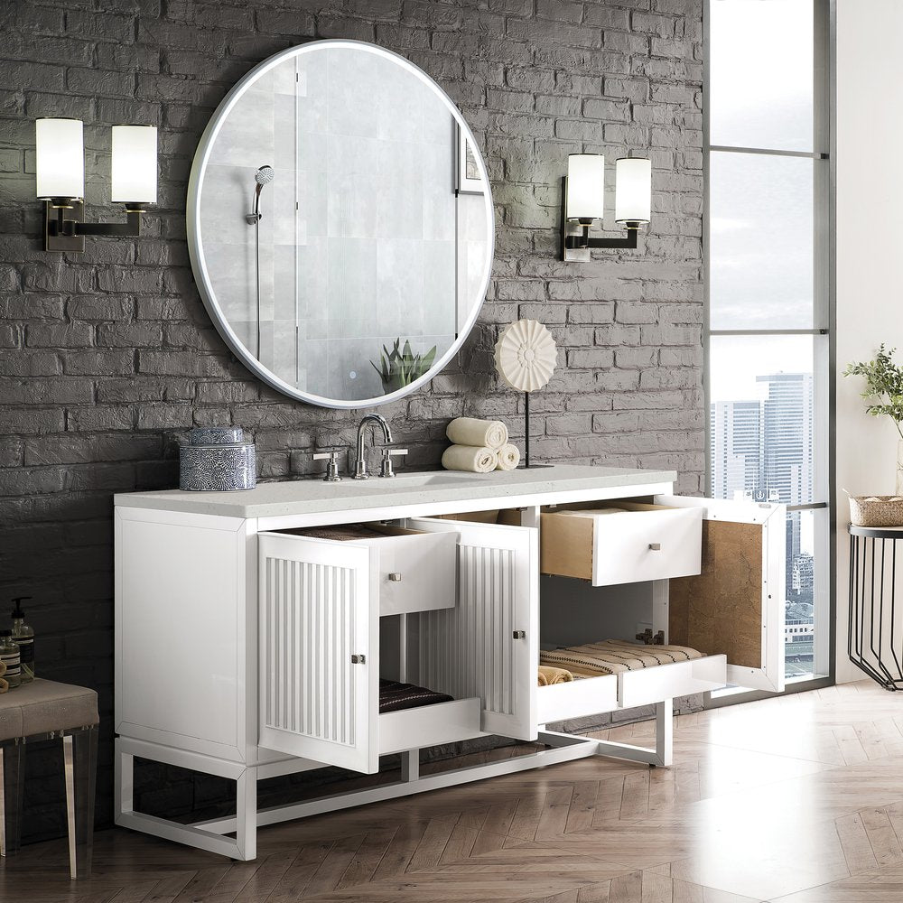 James Martin - Athens 60" Single Vanity, Glossy White w/ 3 CM Lime Delight Silestone Top - E645-V60S-GW-3LDL view 6