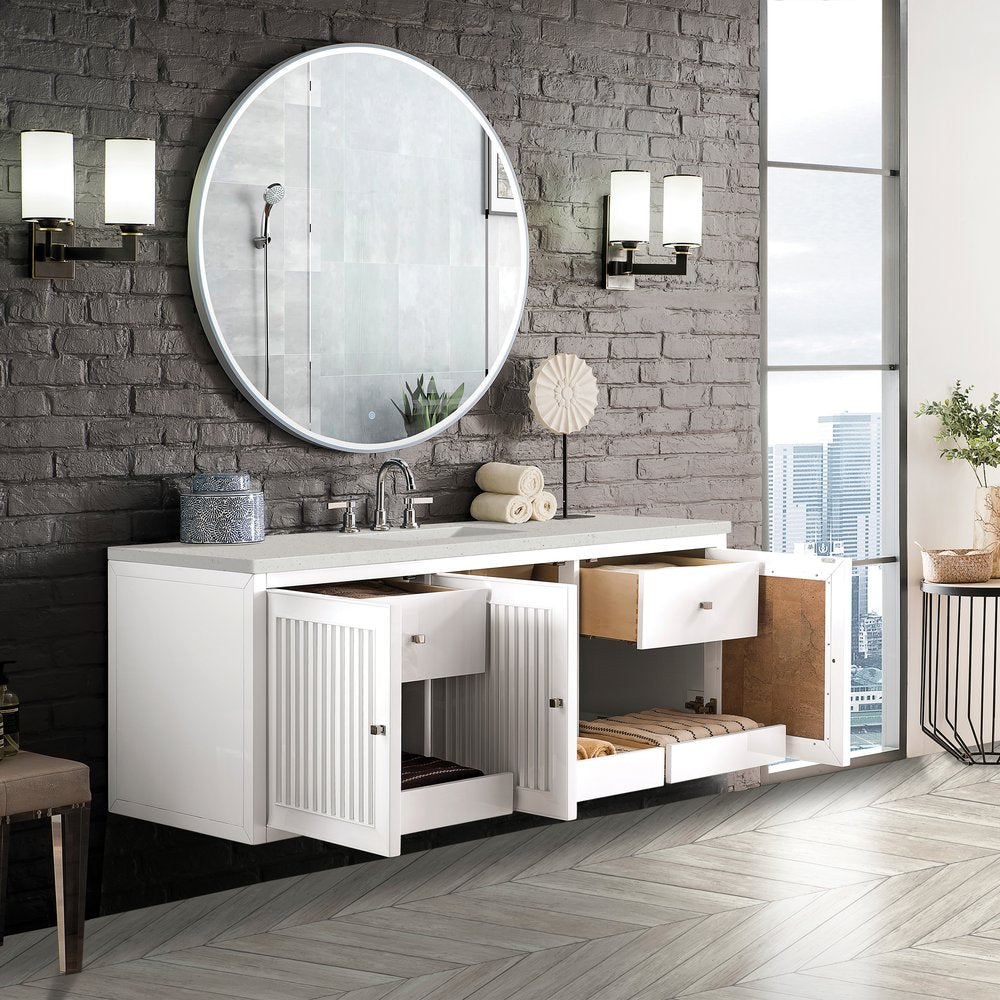 James Martin - Athens 60" Single Vanity, Glossy White w/ 3 CM Lime Delight Silestone Top - E645-V60S-GW-3LDL view 7