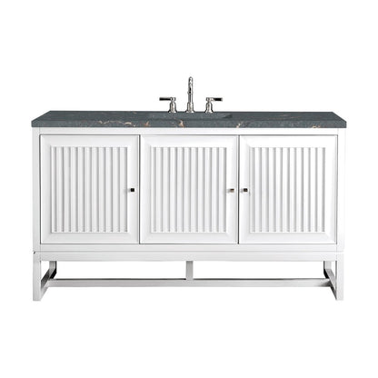 James Martin - Athens 60" Single Vanity, Glossy White w/ 3 CM Parisien Bleu Silestone Top - E645-V60S-GW-3PBL view 1