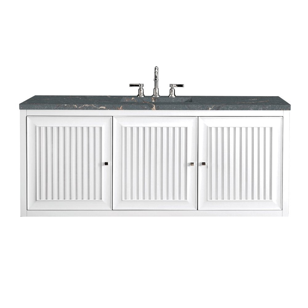 James Martin - Athens 60" Single Vanity, Glossy White w/ 3 CM Parisien Bleu Silestone Top - E645-V60S-GW-3PBL view 2