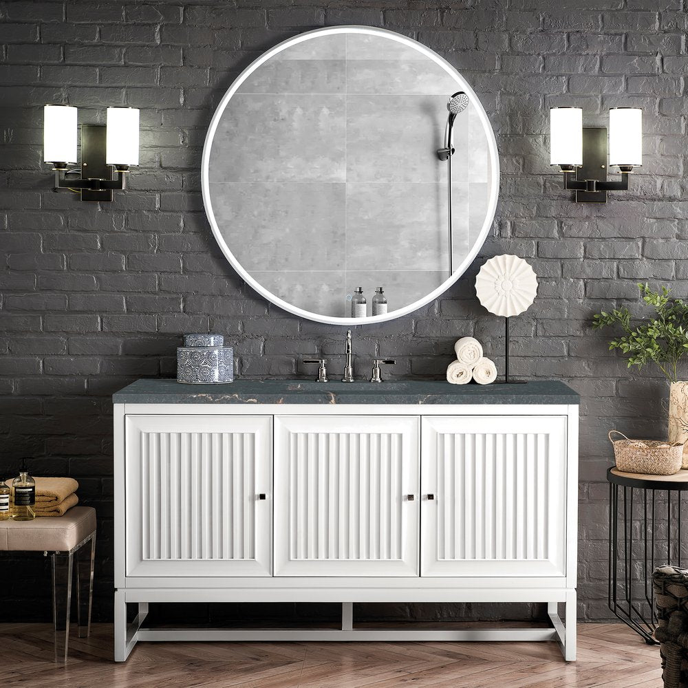 James Martin - Athens 60" Single Vanity, Glossy White w/ 3 CM Parisien Bleu Silestone Top - E645-V60S-GW-3PBL view 3