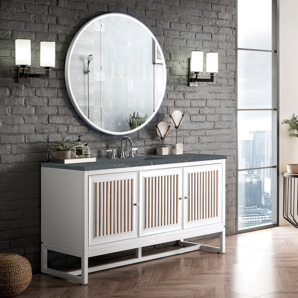 James Martin - Athens 60" Single Vanity, Glossy White w/ 3 CM Parisien Bleu Silestone Top - E645-V60S-GW-3PBL view 4
