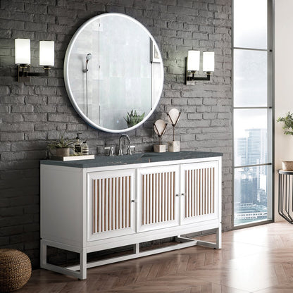 James Martin - Athens 60" Single Vanity, Glossy White w/ 3 CM Parisien Bleu Silestone Top - E645-V60S-GW-3PBL view 4