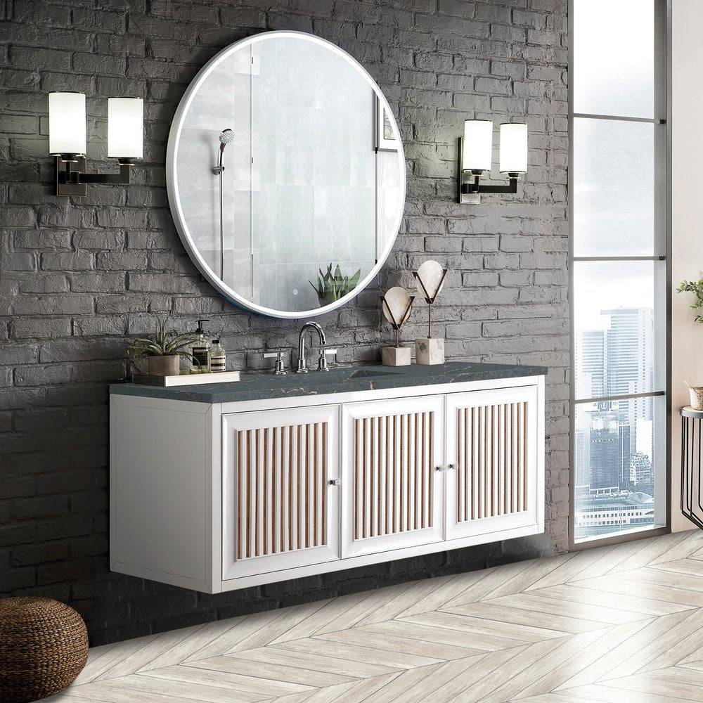 James Martin - Athens 60" Single Vanity, Glossy White w/ 3 CM Parisien Bleu Silestone Top - E645-V60S-GW-3PBL view 5