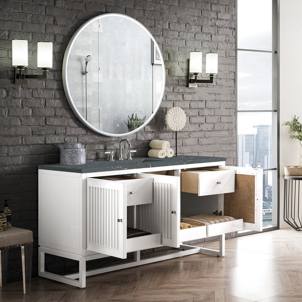 James Martin - Athens 60" Single Vanity, Glossy White w/ 3 CM Parisien Bleu Silestone Top - E645-V60S-GW-3PBL view 6