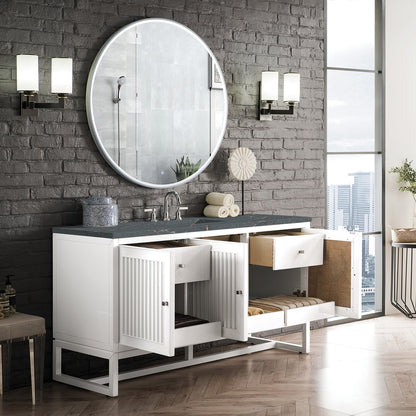 James Martin - Athens 60" Single Vanity, Glossy White w/ 3 CM Parisien Bleu Silestone Top - E645-V60S-GW-3PBL view 6